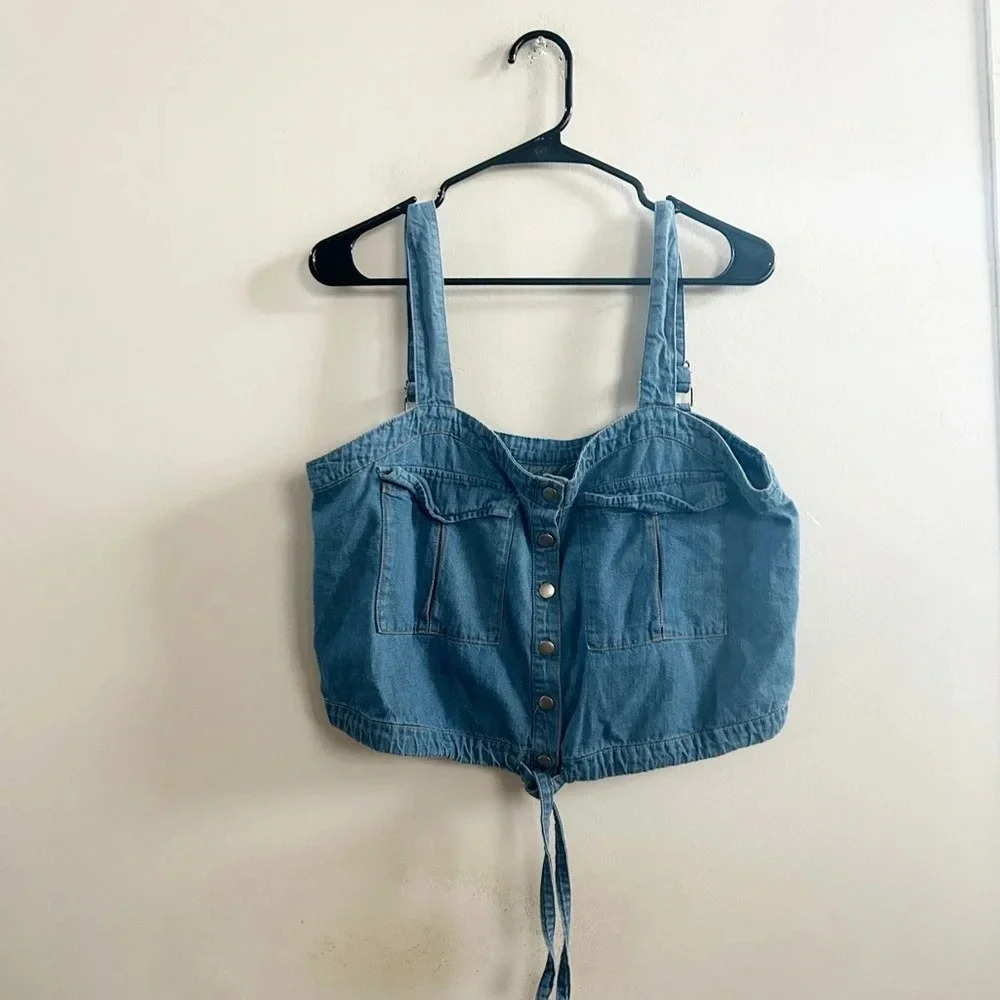 Free People we the free denim crop top‎ large